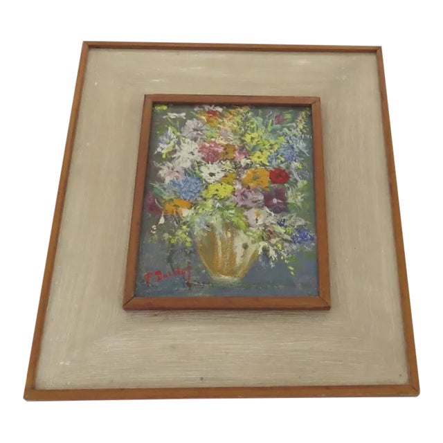 Mid 20th Century Still Life Flowers Painting, Framed For Sale