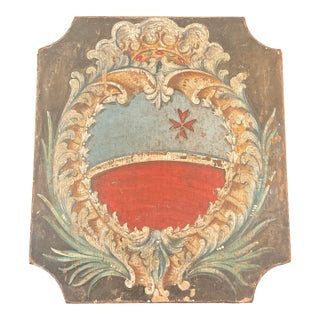 Antique Italian Hand Painted Panel With Baroque Cartouche, 18th -19th Centtury For Sale