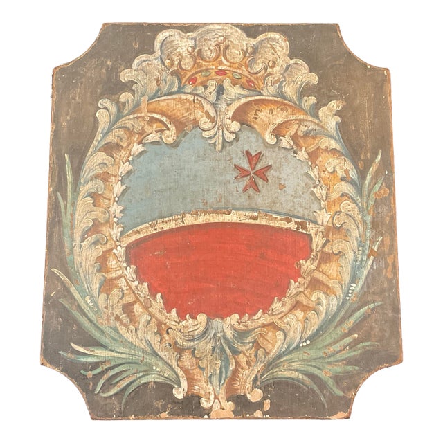 Antique Italian Hand Painted Panel With Baroque Cartouche, 18th -19th Centtury For Sale