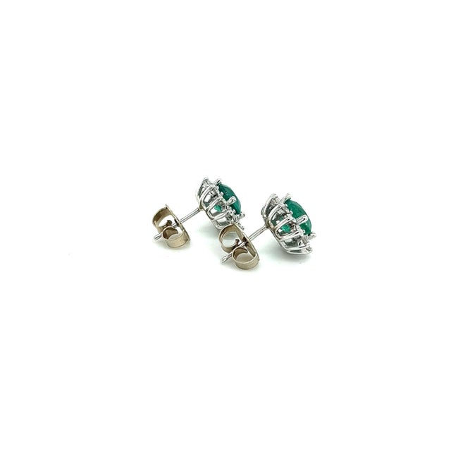 Natural Emerald Diamond Stud Earrings 14k W Gold 3.14 TCW Certified For Sale - Image 4 of 7