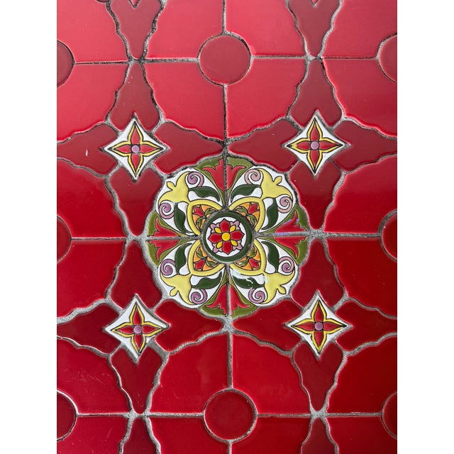 Vintage Spanish Mediterranean Style Wrought Iron & Ceramic Tile Outdoor Patio Table For Sale - Image 9 of 12