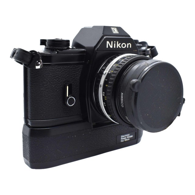 1980's Nikon Em 35mm SLR Camera Film Bundle With Lens and Power Winder For Sale