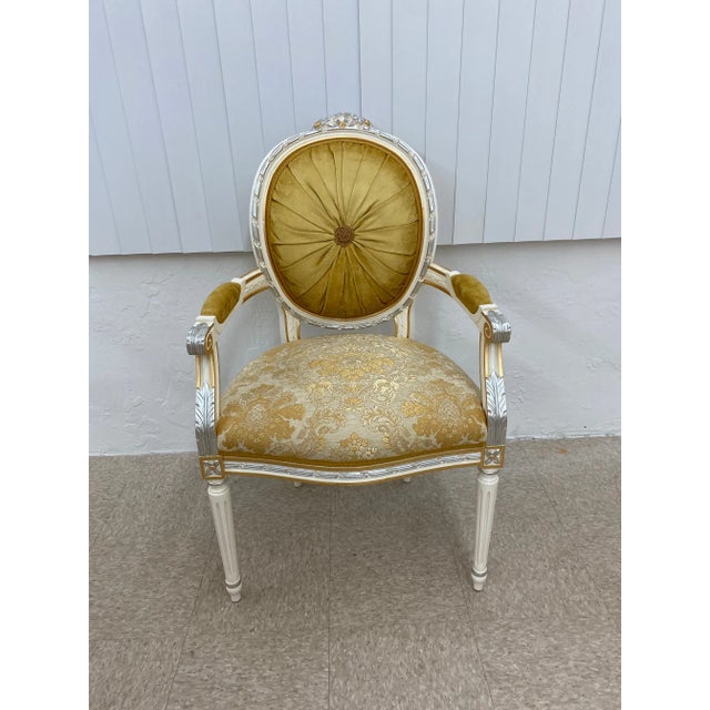 100% MADE IN ITALY, HAND PAINTED and HAND CRAFTED ! TWO DINING or ACCENT ARMCHAIR Solid Wood frame décor with 24 Carats...