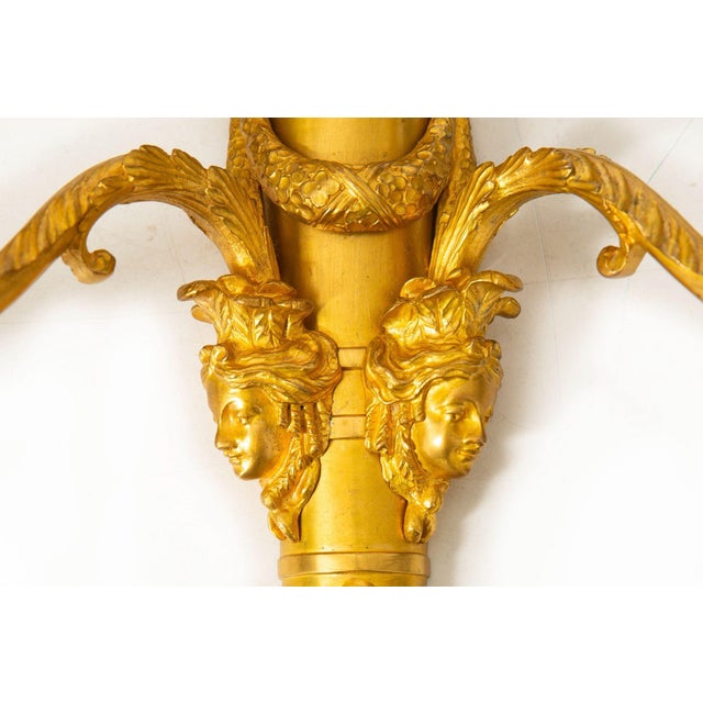 Pair of French Louis XVI Style Gilt-Bronze Two Light Wall Sconces Candelabra For Sale - Image 6 of 12