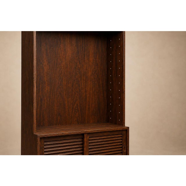 1960s Architectural Brazilian Modern Style Bookcases in Aged Reclaimed Rosewood, Pair For Sale - Image 11 of 17