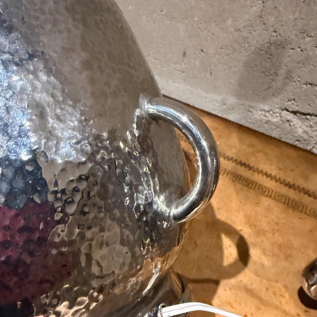 Decorative Pair Hammered Metal Table Lamps Polished Chrome Finish For Sale - Image 15 of 18