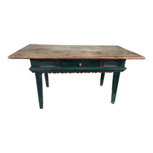 Antique Country French Canadian Paint Decorated Harvest Table, Circa 1830’s