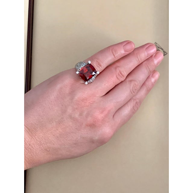 14.5 Carat Cushion Shape Rhodolite Garnet and 2 Carat Diamond Ring 18 Karat Gold For Sale - Image 9 of 18