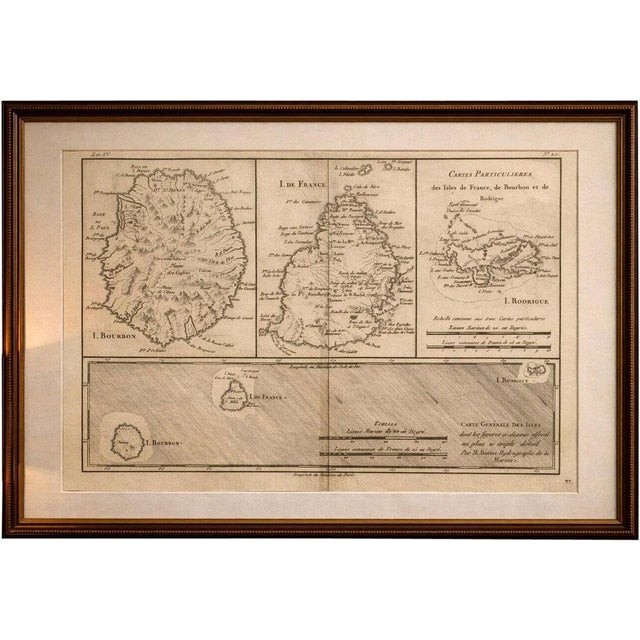 Map of French Indian Ocean Islands Bourbon, Isle De France & Rodrigues by Bonne, 1780s For Sale - Image 9 of 9