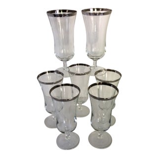 Vintage French Crystal Platinum Rim Cocktail Glasses - Set of 7 For Sale