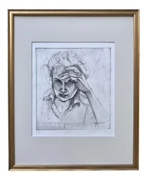 Vintage Original Etching Self Portrait by Melissa Weinman