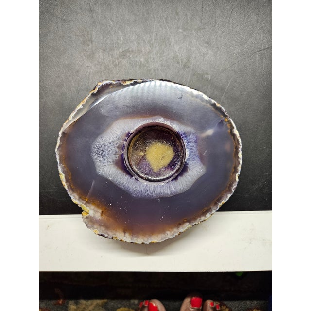 polished purple agate geode slice tea light candle holder.