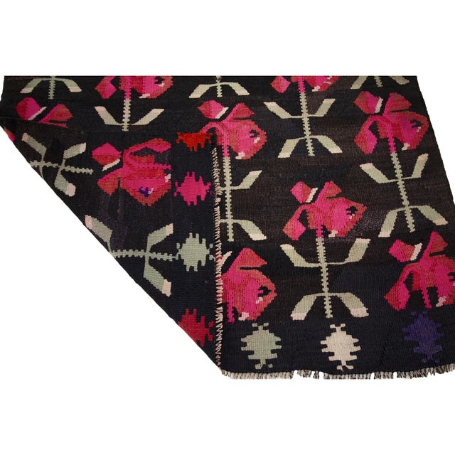 Mid 20th Century Vintage Pink & Black Kilim Runner For Sale - Image 5 of 7