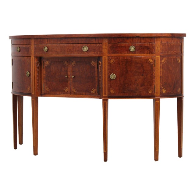 Federal Style D-Shape Walnut Inlaid Demi-Lune Server Sideboard For Sale