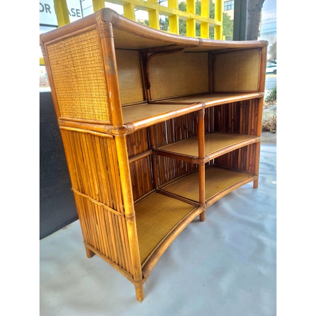Wood Vintage Bamboo Cane Curved Tiki Bar For Sale - Image 7 of 10