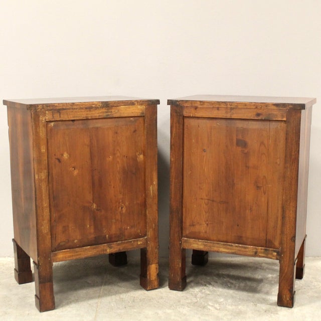 Italian Empire Bedside Tables in Walnut, Set of 2 For Sale - Image 6 of 13