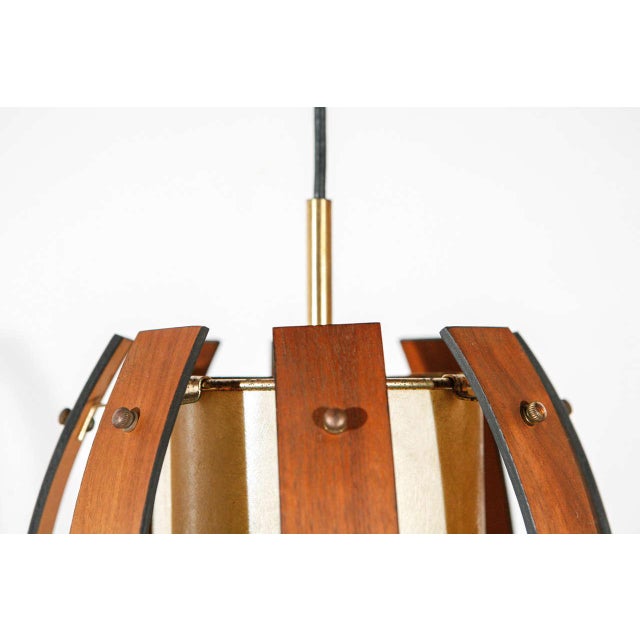 Mid-Century Modern Mid-Century Walnut and Brass Pendant Light For Sale - Image 3 of 9