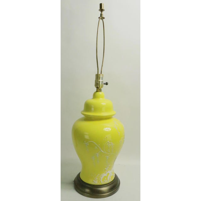 Ceramic 1970s Bright Yellow Chinese Style Table Lamp For Sale - Image 7 of 9
