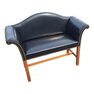 Vintage Chippendale Nailhead Settee Sofa, in Black For Sale