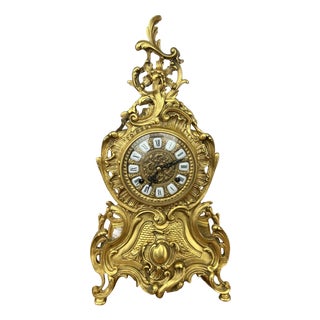 Vintage Rococo Mantel Clock in Brass For Sale