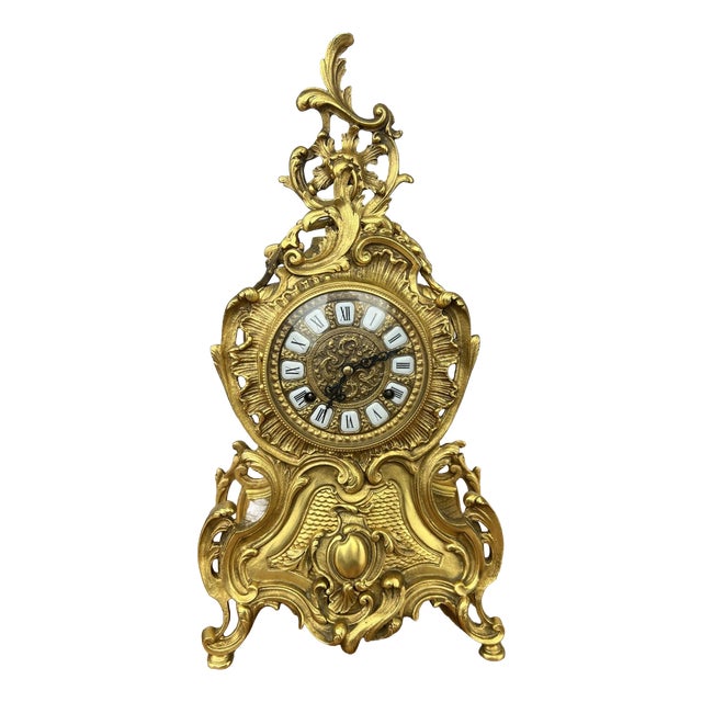 Vintage Rococo Mantel Clock in Brass For Sale