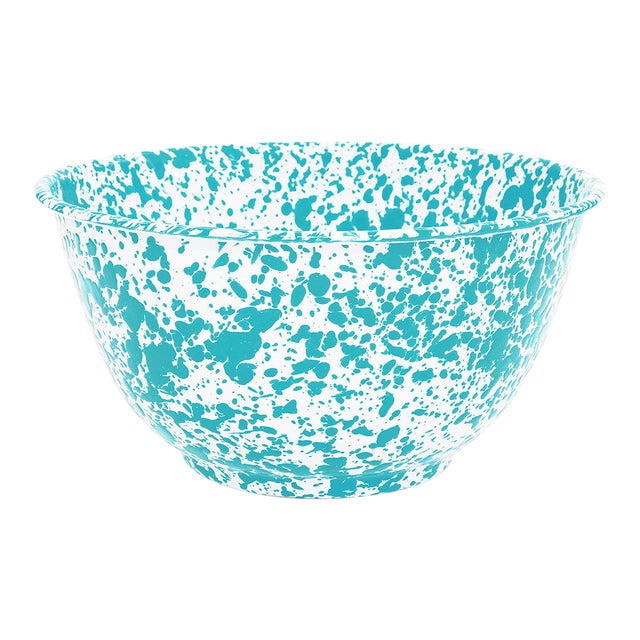 Crow Canyon Home Splatterware, Large Salad Bowl in Turquoise & White For Sale