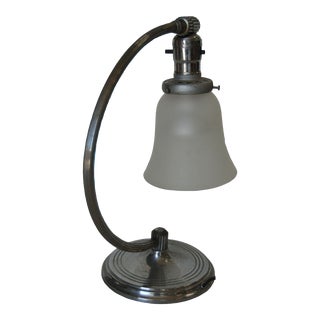 1930s Nickel Plated Accent Table Lamp With Frosted Bell Lamp Shade For Sale