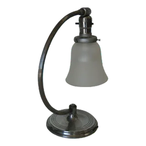 1930s Nickel Plated Accent Table Lamp With Frosted Bell Lamp Shade