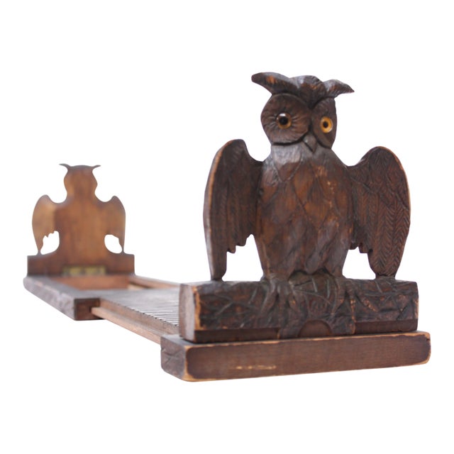 Early 20th Century Carved Owl Expandable Bookrack / Bookends For Sale