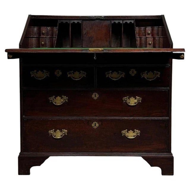 Antique Late English Oak Fall-Front Bureau For Sale - Image 4 of 14