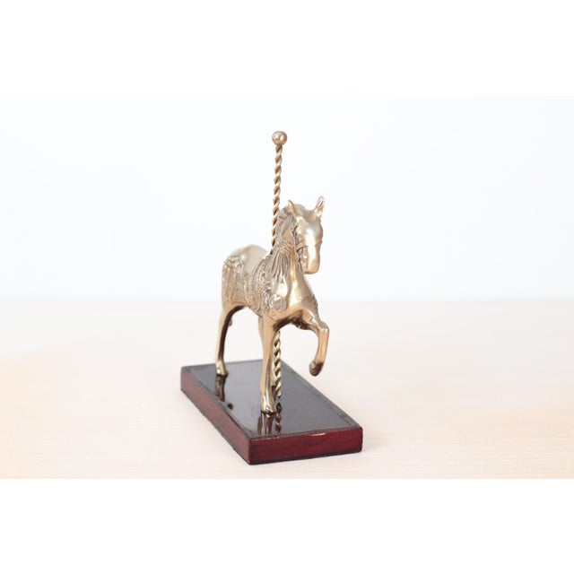Mid-Century Brass Carousel Horse Figurine on Wood Base, Whimsical Home Decor For Sale - Image 4 of 17