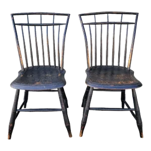 19Thc Bird Cage Windsor Chairs in Original Black Paint