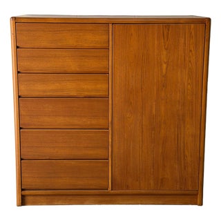 Teak Tall Dresser With 6-Drawers and Interior Shelving Danish Mid-Century Modern 1970s For Sale