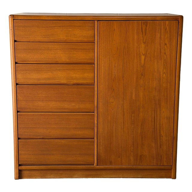 Teak Tall Dresser With 6-Drawers and Interior Shelving Danish Mid-Century Modern 1970s For Sale