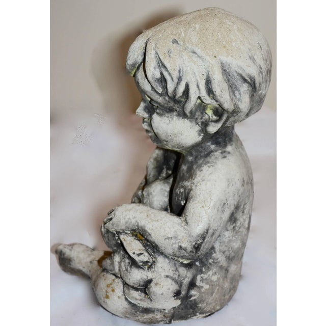 Midcentury Concrete Statue of Baby Holding Bunnies For Sale In Nashville - Image 6 of 10