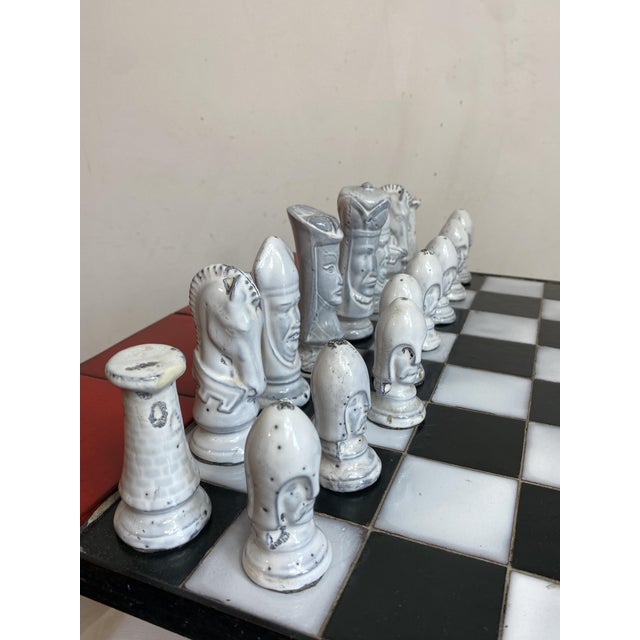 Chess Coffee Table with Wrought Iron and Ceramic Board, Ceramic Game Pieces, 1960s For Sale - Image 12 of 18