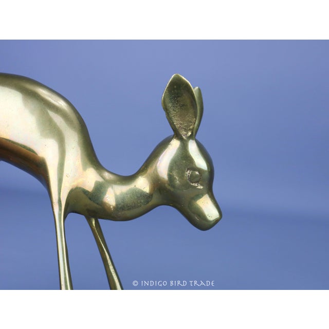 Mid-Century Modern Pair of Vintage Brass Fawn Deer Family Statues For Sale - Image 3 of 7