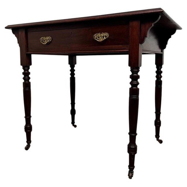 Early 20th Century Antique English Mahogany Writing Table with Green Leather Top For Sale - Image 10 of 12