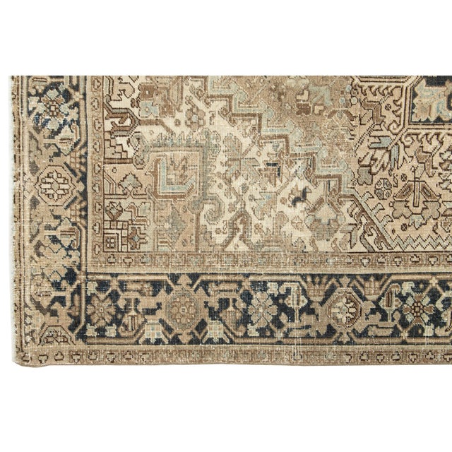 1920s Antique Persian Heriz Wool Rug Handmade in Beige With Medallion Design For Sale In New York - Image 6 of 11