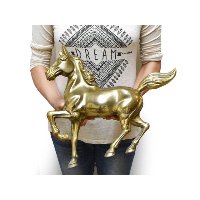 Vintage Large Solid Gold Brass Horse Figurine For Sale - Image 9 of 10