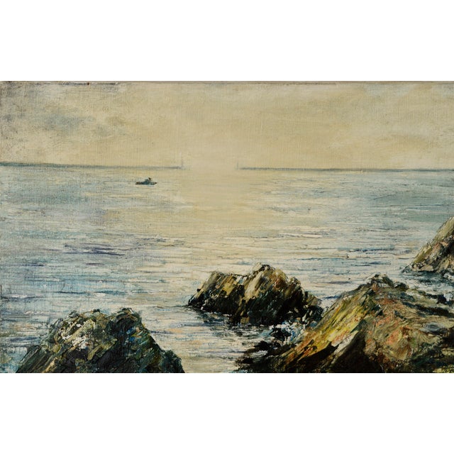 1970s Northern California Coast and Golden Gate Bridge Oil Painting by Richard Brian Hazel For Sale - Image 5 of 6