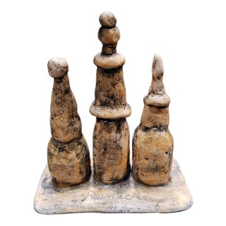 Mid 20th Century Abstract Figural Group Clay Sculpture Signed Reinecke (Gladys) New Orleans For Sale