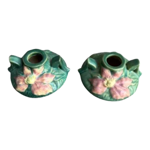1940s Roseville Pottery Clematis Candleholders- a Pair