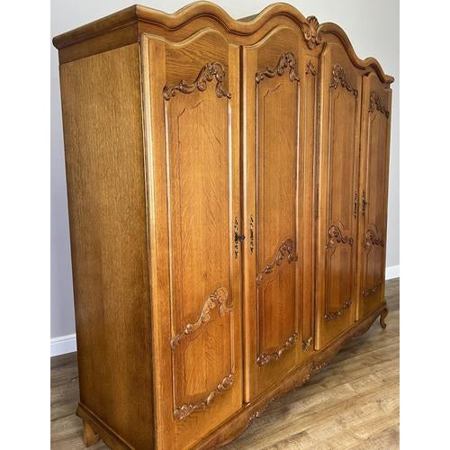 Vintage French Louis XVI Style Carved 4-Door Armoire For Sale - Image 12 of 15
