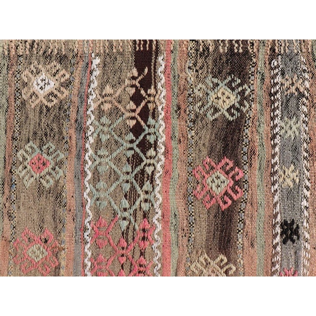 Mid 20th Century Square Size Turkish Vintage Embroidered Kilim Rug For Sale In Atlanta - Image 6 of 10