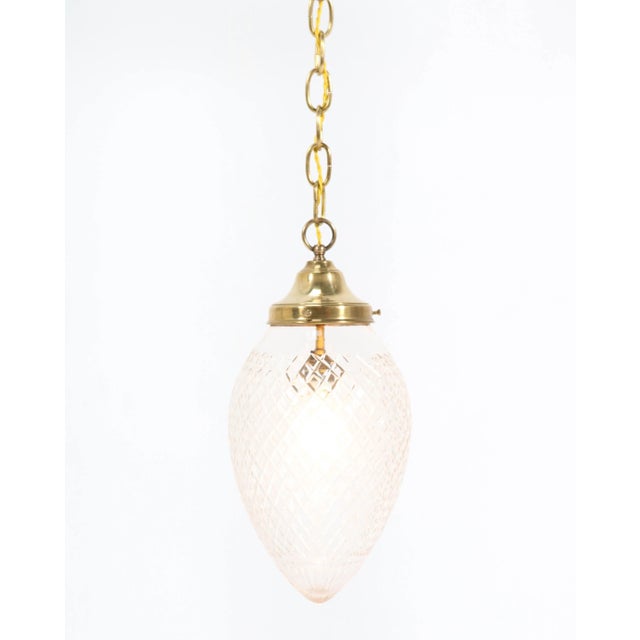 French Art Nouveau Brass Hall Light or Pendant with Beveled Glass, 1915 For Sale - Image 3 of 12