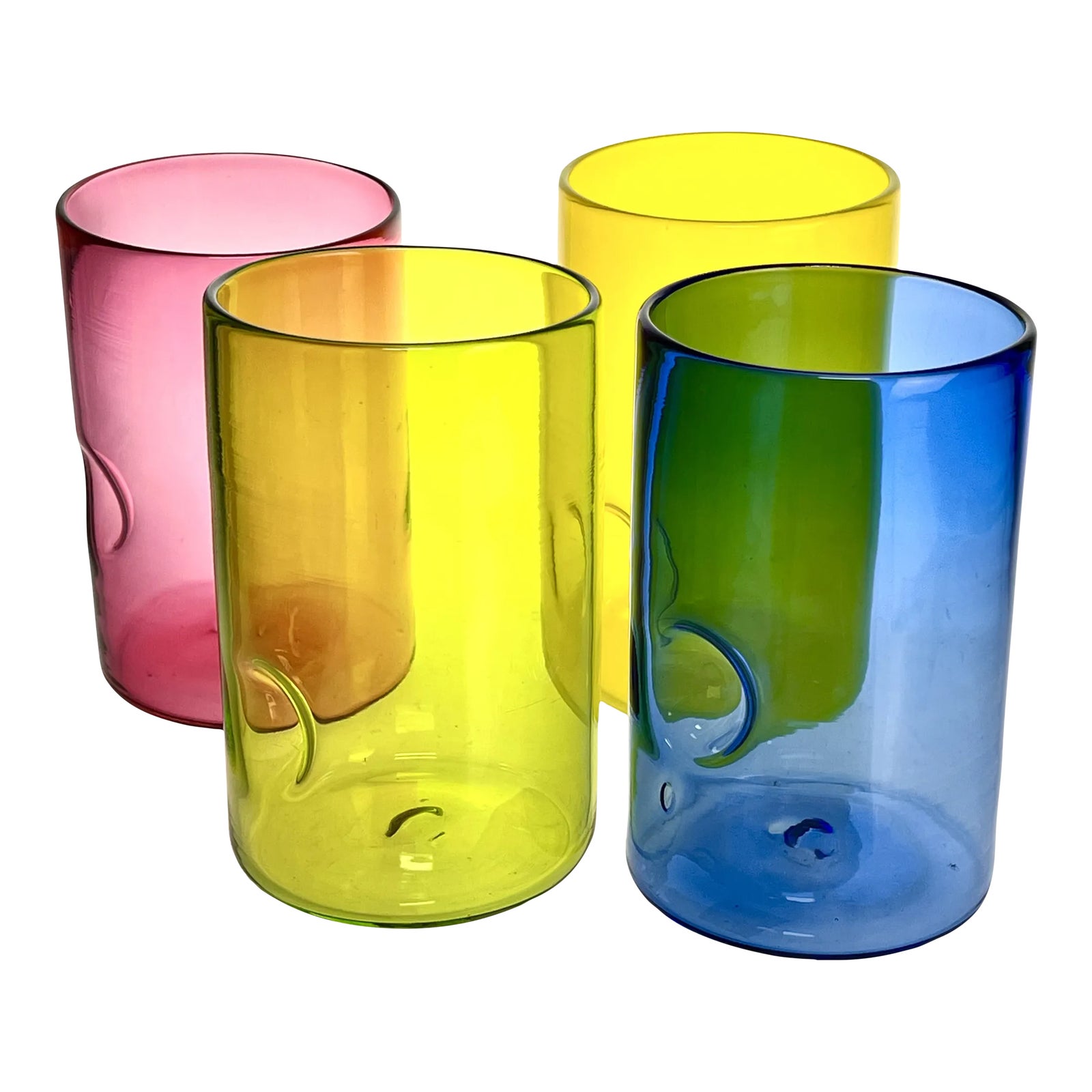 Gem Tone Hand Blown Dimpled Art Glass Tall Tumblers Set of 4 Chairish