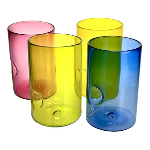 Gem Tone Hand- Blown Dimpled Art Glass Tall Tumblers- Set of 4
