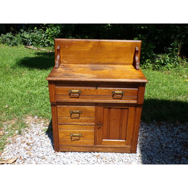 Antique Oak Chest Commode Washstand Dry Sink Country Farmhouse Cabinet Dresser For Sale - Image 4 of 15