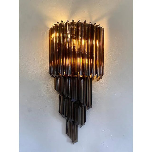 Early 21st Century Venetian Fumè Quadriedro Murano Glass Wall Sconces by Simoeng, Set of 2 For Sale - Image 5 of 9